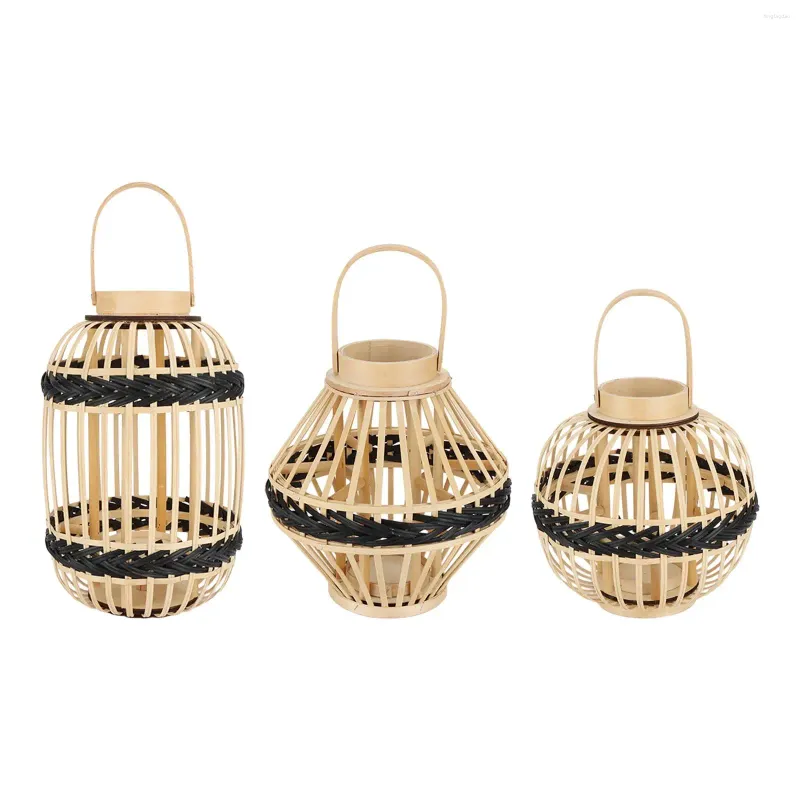 Candle Holders Bamboo Lantern Lampshade Hand Woven Romantic With Handle Lamp Cage Decorative