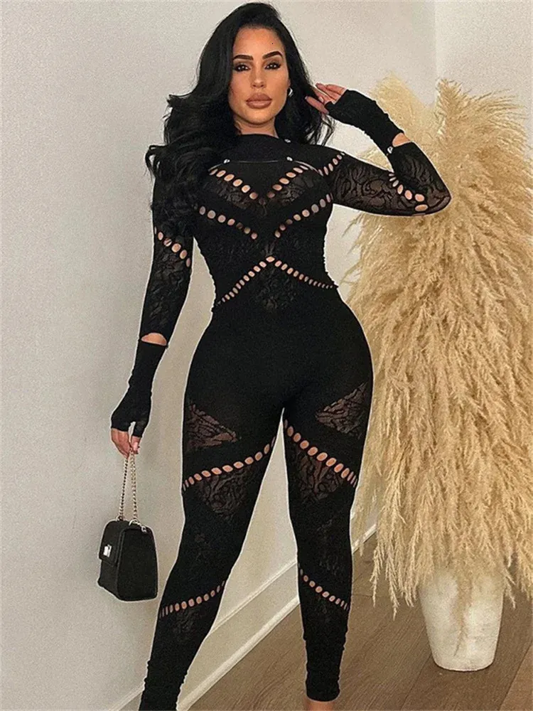 DHgate.com:Womens Mesh Jumpsuit: Long-Sleeve See-Through