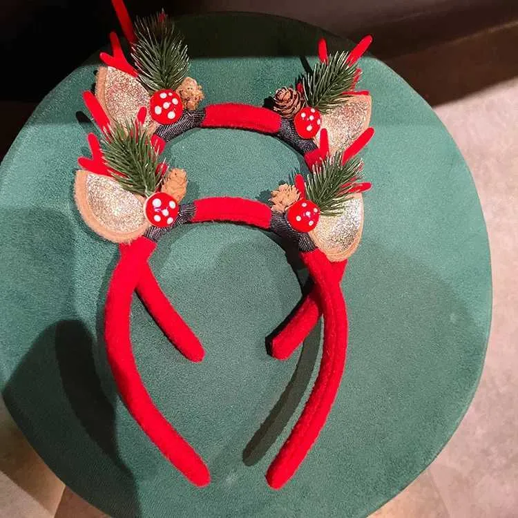 Diadema De Reno Navideña Con Adhesivos Faciales – Cuernos De Peluche Para Fiestas De Navidad, Carnaval Y Nochevieja
