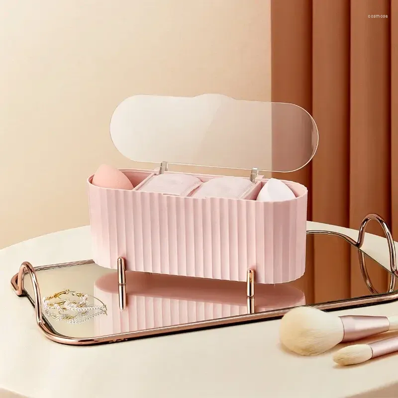 Storage Boxes Cosmetic Box With Lid Dustproof Desktop Makeup Remover Cotton Powder Puff Organizer Bathroom