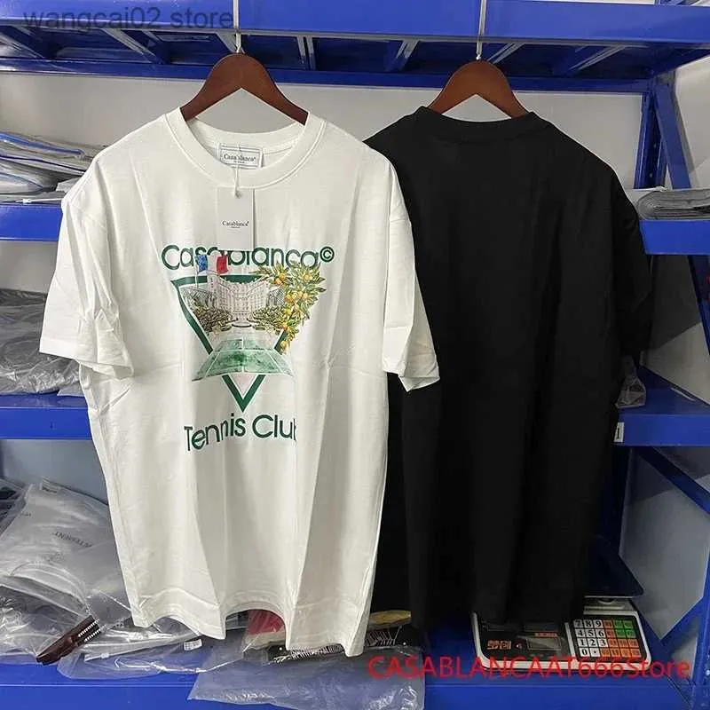 メンズTシャツReal France Casa Tennis Club TシャツプリントブラックホワイトコットンTシャツHarajuku Men ClothesT240402