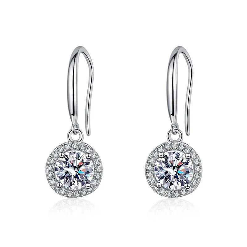 Boucles d'oreilles pendantes en Moissanite couleur D véritable pour femmes, en argent Sterling S925, test de réussite, 0,5ct 1ct, boucles d'oreilles en diamant, bijoux fins pour fête de mariage