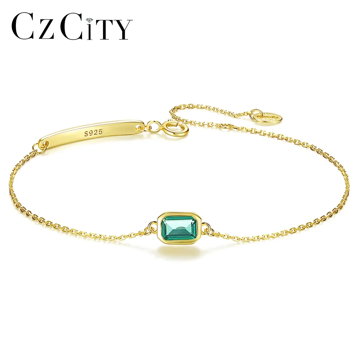 Bangles Czcity 925 Sterling Silver Charm carré topaze perles de chaîne Bracelets pour femmes Fine bijoux Gemstone Pulseira Cadeau de Noël