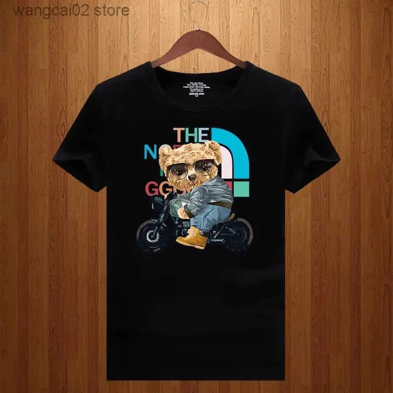 T-shirt da uomo Tendenza moda Moto Bear T-shirt stampata per uomo Harajuku T-shirt bianca a maniche corte T-shirt casual Strtwear Abbigliamento uomo T-shirt T240401