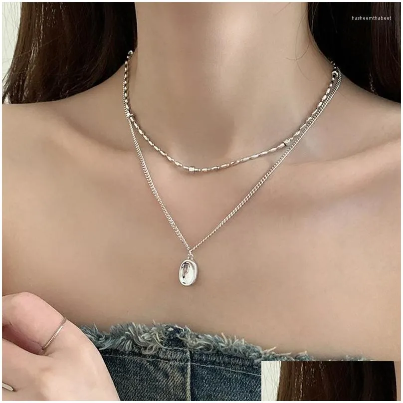 Collares colgantes Minar Simple Doble Capa Sier Color Frijol Círculo para Mujeres Strand Cadena Gargantilla Collar Casual Pendientes Drop Del Dh1Er