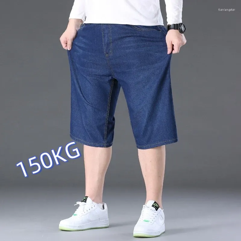 Jeans da uomo Plus Size 48 50 150KG Denim Short Uomo Casual Sottile Moda Pantaloni estivi Elastico Allentato Dritto Big Large 5XL 6XL 7XL