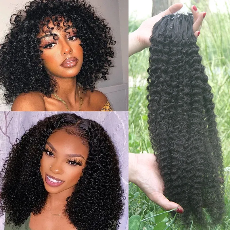 Extensões peruanas afro kinky encaracolado micro anel extensões de cabelo 1 g/s remy cor natural #4 micro grânulo laço extensão do cabelo humano 1226 polegada