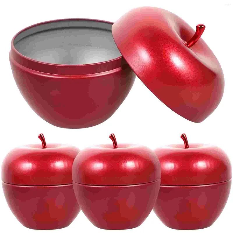 Storage Bottles 4 Pcs Apple Jar Tea Can Metal Container With Lid Coffee Beans Canister Portable Sealed Carry Food