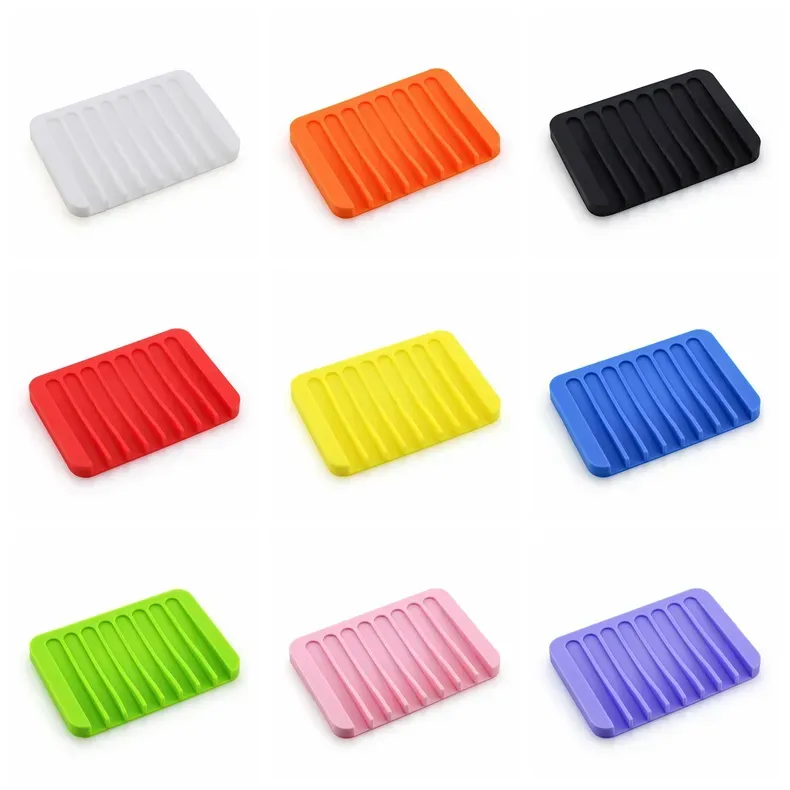 Silicone Flexible Soap Dishes Plate Storage Holder Tray Drainer Sponge Container Anti-slip Bathroom Soapbox Draining Shower Household Durable Convenient JY1041