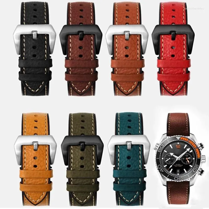 Uhrenarmbänder für jede Marke, italienisches Rindslederarmband, 19, 20, 21, 22, 23 mm, Grün, Braun, Blau, Rot, Herren-Armband aus Fluorkautschuk