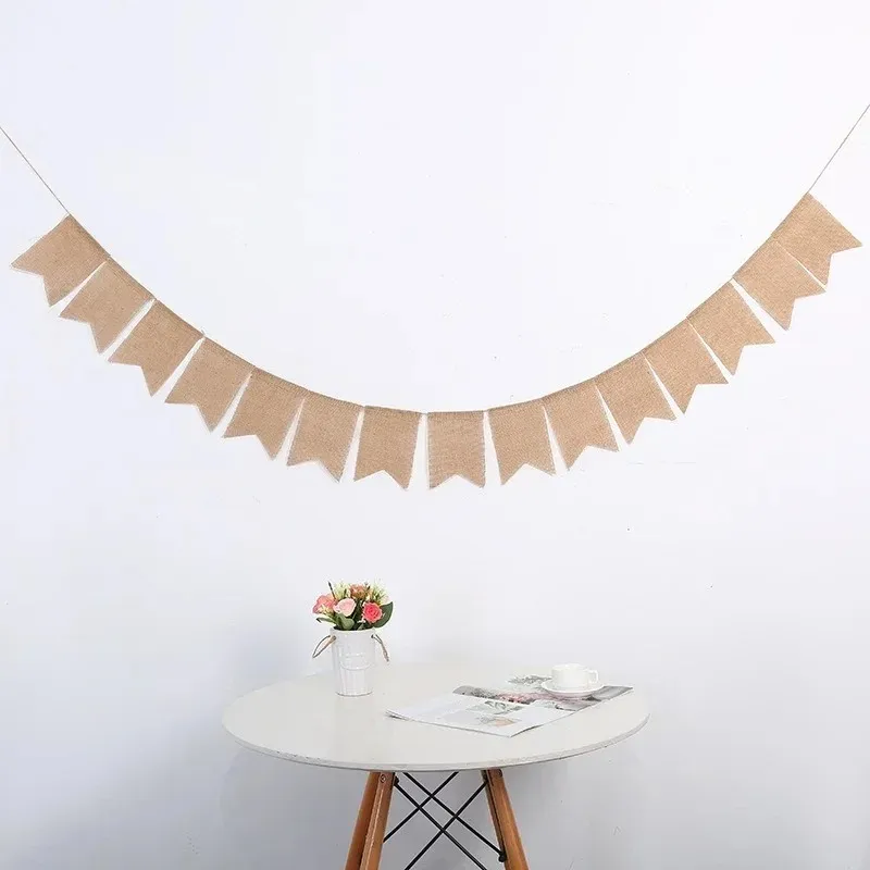 Jute Burlap Bunting Rustic Just ożenił się pana pana ślubnego Banner Garland Party Flags Candy Bar Decoration