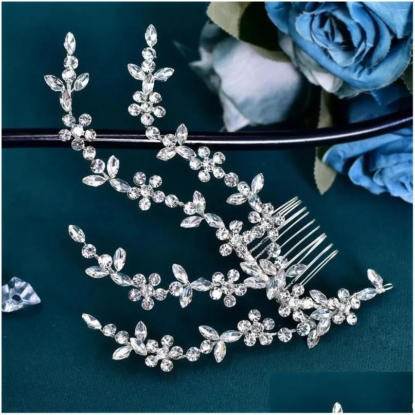 Fermagli per capelli Barrettes Topqueen Strass Parrucchino Copricapo da sposa Moda Pettine in cristallo fatto a mano Donna Festa Gioielli Decorazione testa 5 Ottji