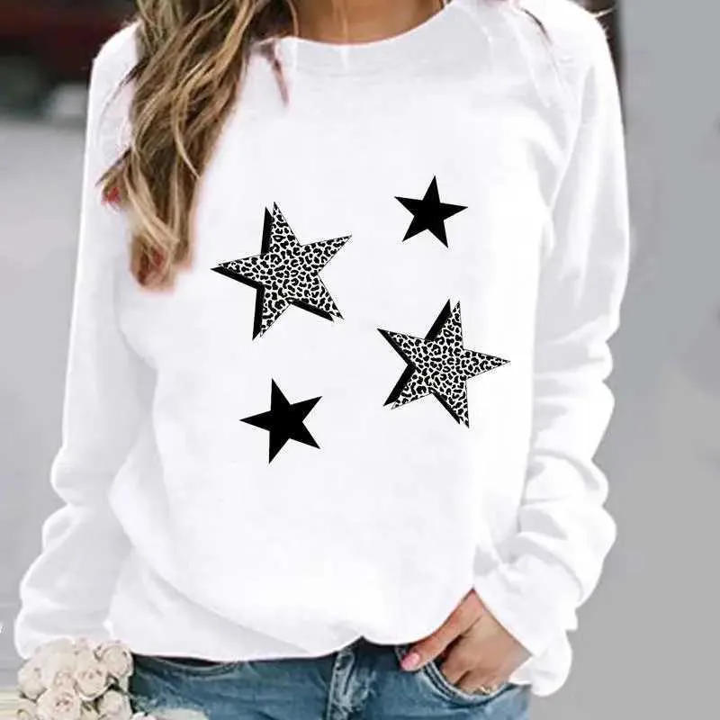 Felpe con cappuccio da donna Felpe con cappuccio Leopard Star Trend Cute Donna Pullover Abbigliamento Donna Primavera Autunno Inverno Felpe con cappuccio Donna O-Collo Casual Felpe 240401