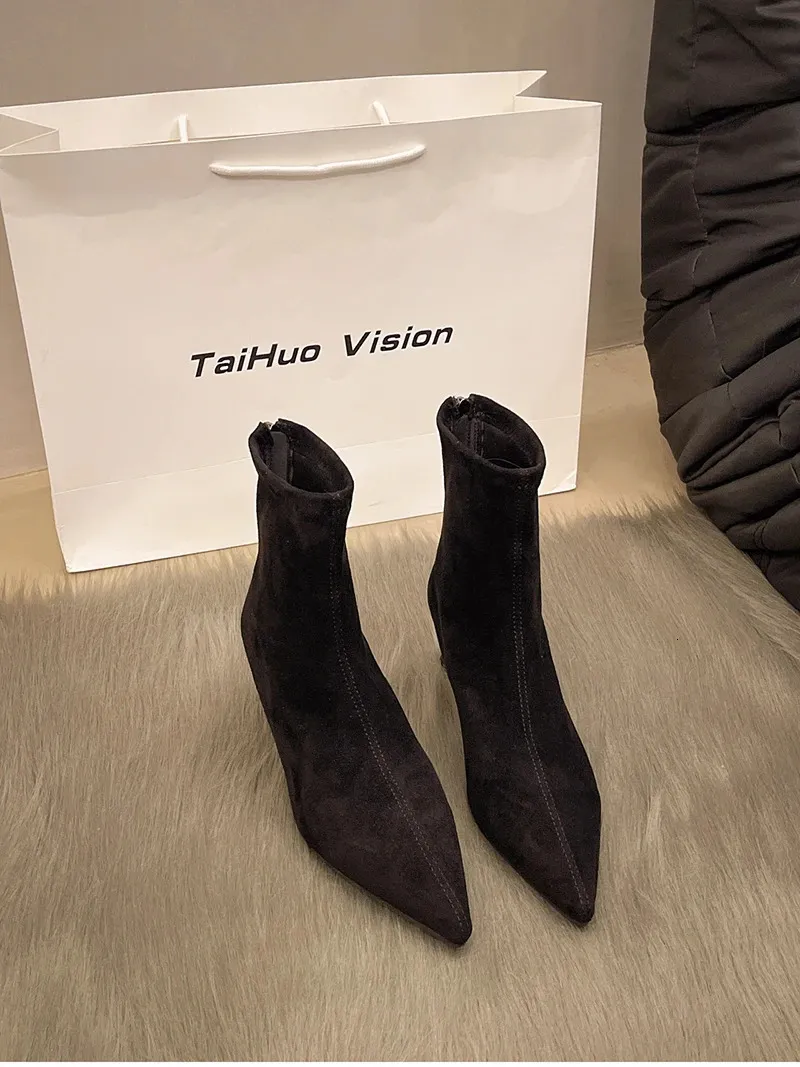 Leopard Print Ankle Boots For Women Fashion Pointed Toe Short Booties_voghion.com