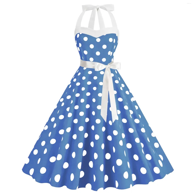 Robes décontractées Vintage Polka Dot Femmes Été 2024 Robe Hepburn Style Sexy Halter Sundress Swing 50s 60s Office Party Robe de bal Pinup