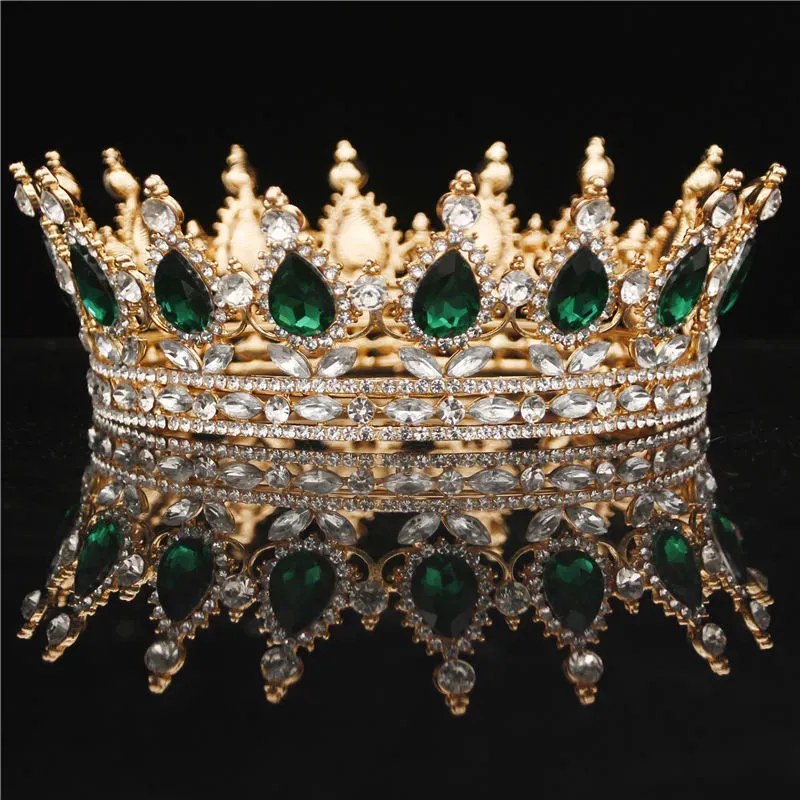 Bruids Ronde Tiara's en Kronen Kristallen Bruiloft Hoofddeksels Vintage Royal Queen Dames Schoolfeest Strass Haar Fascinators Ornamenten Haarsieraden Accessoires