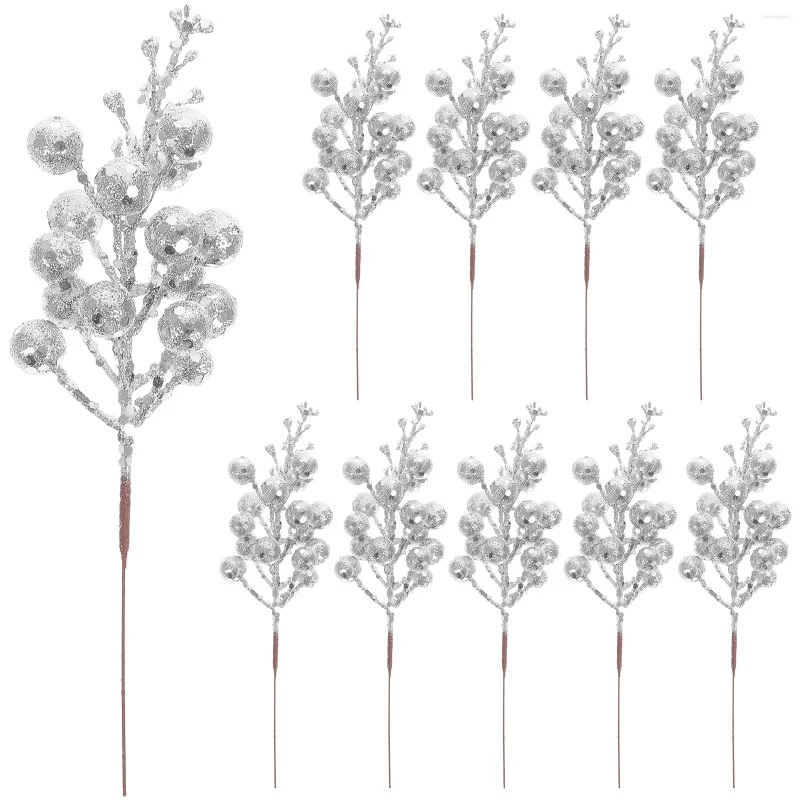 Fleurs décoratives 10 pièces baies d'imitation de noël fausse tige de baie paillettes décorations artificielles couronne branches de mousse d'arbre marine