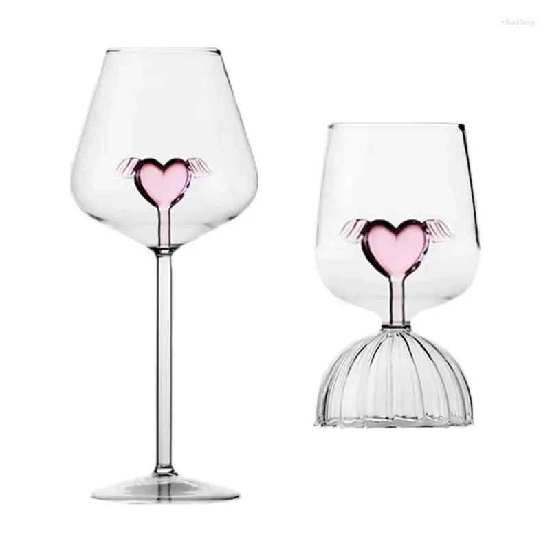 Vinglas 3D Lover Heart Cocktail Glass Design Champagne Goblet Creative Drinking Cup Red Set för bröllop nattklubbar