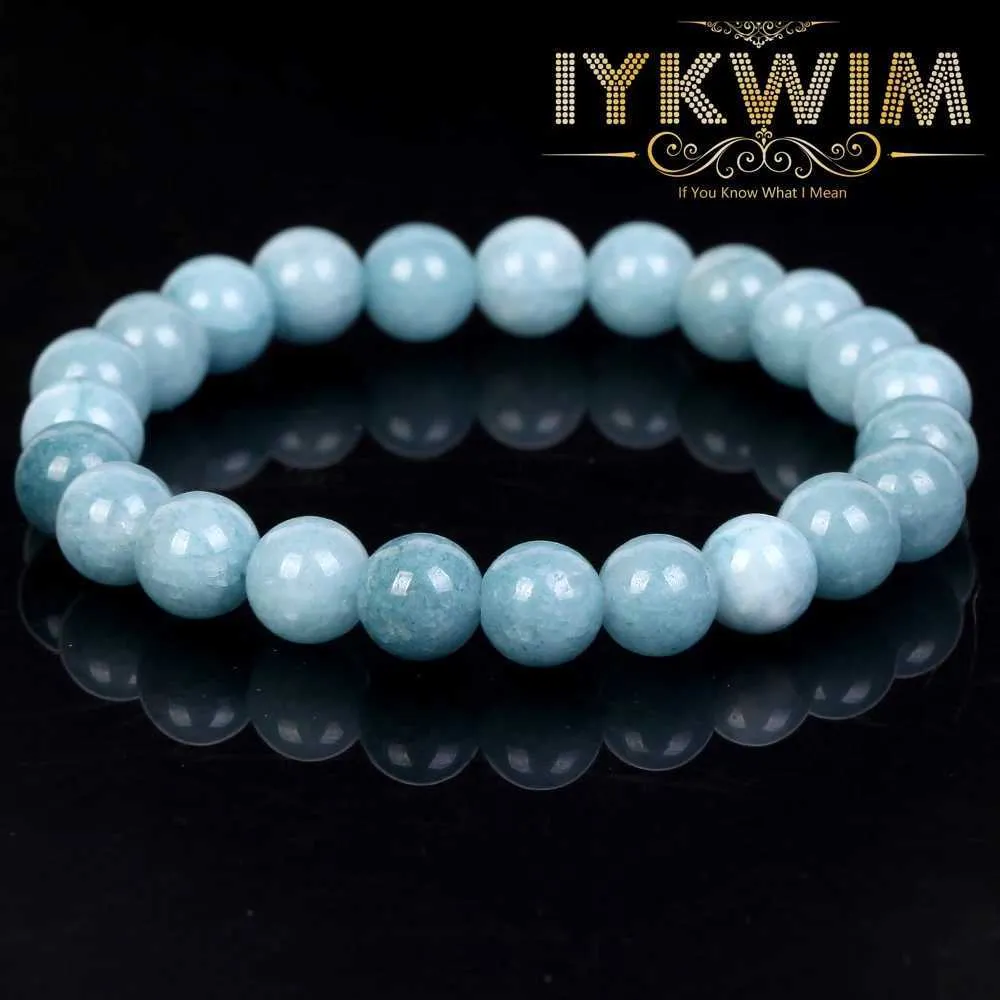 Chain Natural Stone Bracelet Aquamarine Beads Jewelry Gifts Mens Magnetic Health Protection Womens Elastic Thread 6 8 10mm Q240401