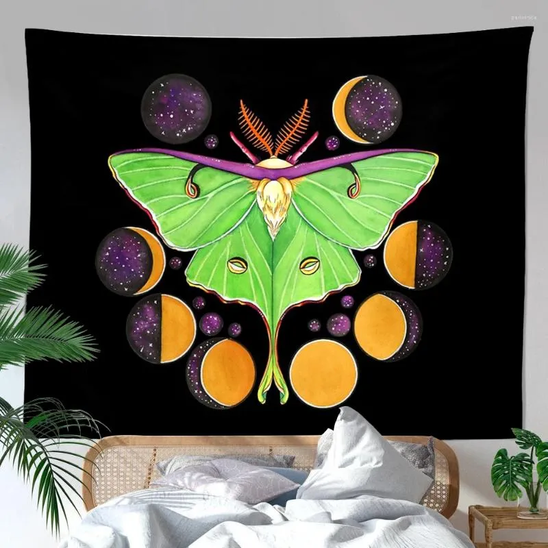 Tapestries Butterfly Moon Phase Tapestry Wall Hanging Black And Green Art For Bedroom Living Room Dorm Home Decor