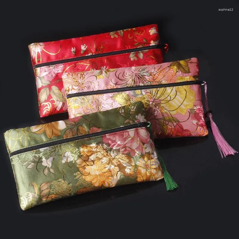 Gift Wrap 10pcs Custom Chinese Large Cloth Zipper Pouch Wholesale Silk Brocade Coin Purse Fabric Glasses Cell Phone Makeup Bags