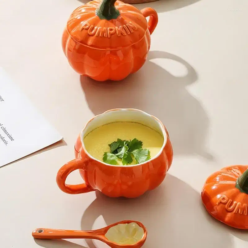 Cups Saucers Pumpkin Cup For Kids Halloween Shaped Ceramic With Spoon Beautifully Designed Soup Mug Drinkware Accessories