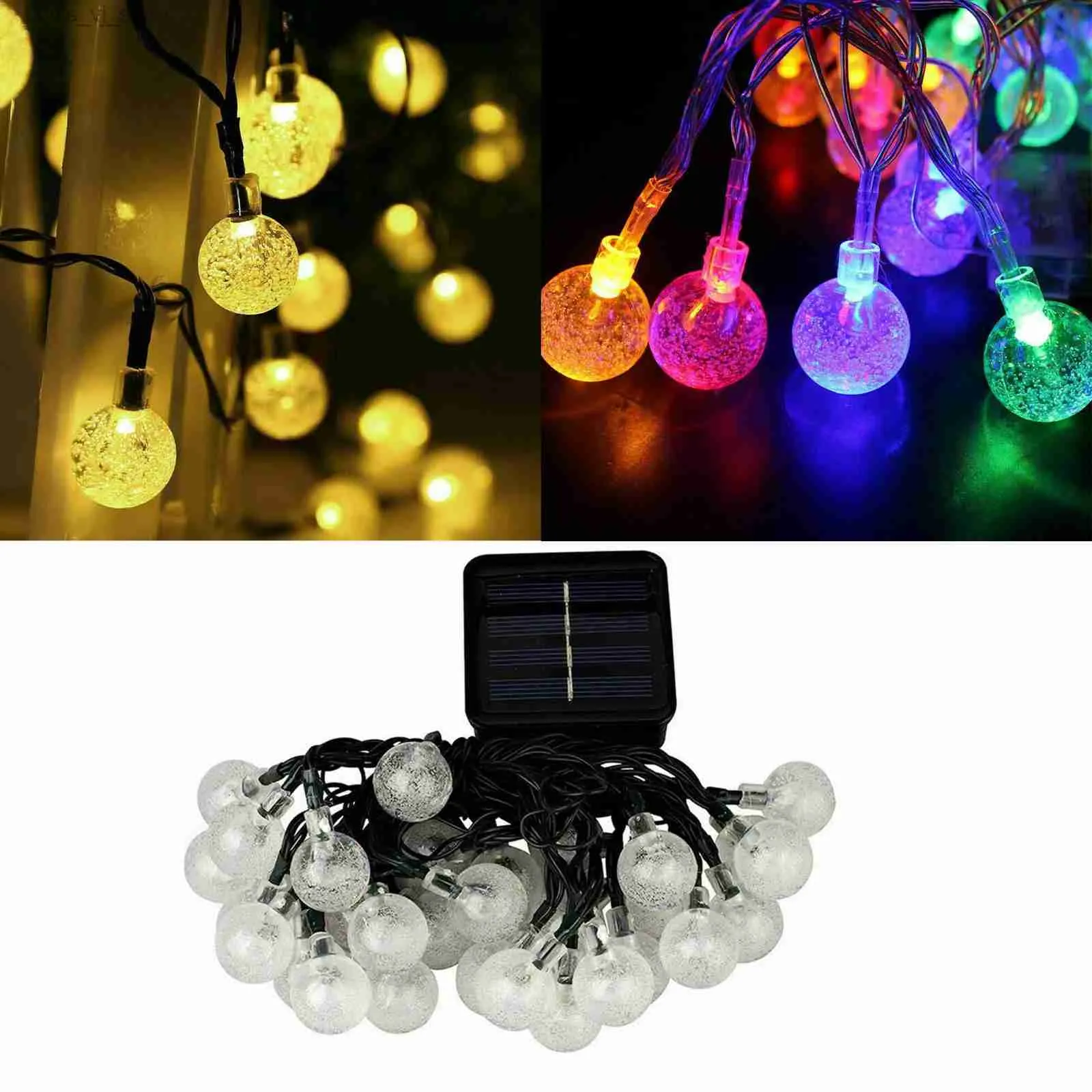 LED -strängar Crystal Ball 5m 7m Solar Lamp Power String Fairy Lights Garlands Garden Chuldedekor för utomhusvattentät YQ240401