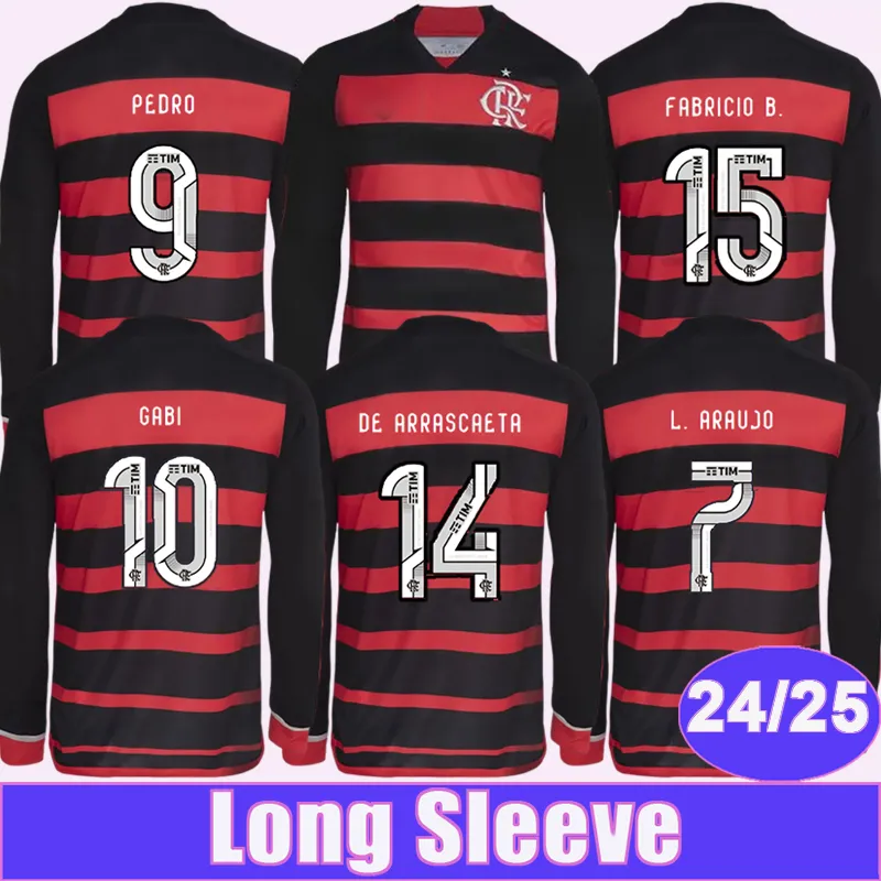 2024 25 Flamengo Mens Manga Longa Camisas de Futebol GABI PEDRO DE ARRASCAETA L.ARAUJO FABRICIO B. EVERTON GONCALVES Camisas de futebol em casa