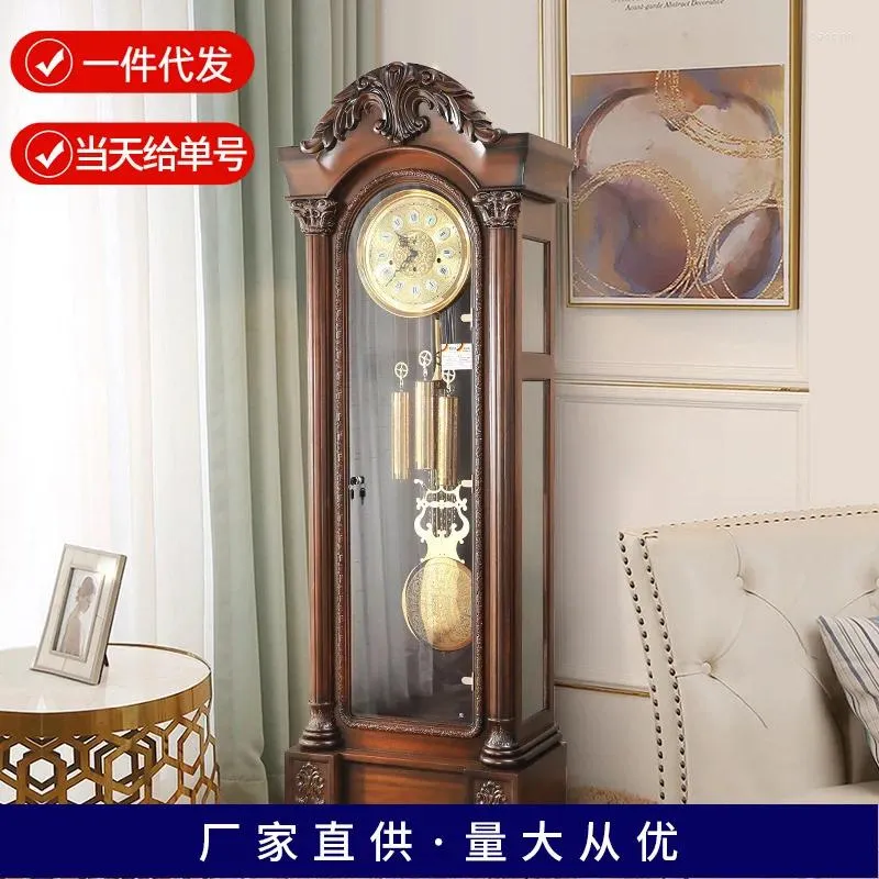 Horloges de table Européenne Hemler Mécanique Horloge De Plancher Américain Rétro Villa Verticale Pendule En Bois Massif Chinois Classique Créatif