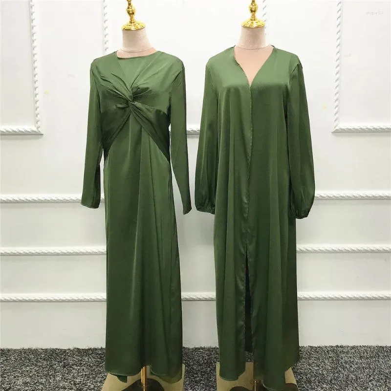 エスニック服2個セットKaftan Abaya Women yimono satin Satin Turkey IslamAch Arabic Robe Ramadan Dubai Abayas Hijab Dress Moroccan