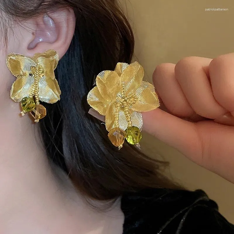 Boucles d'oreilles en tissu cristal exagéré pour femmes, bijoux de fête de luxe à la mode