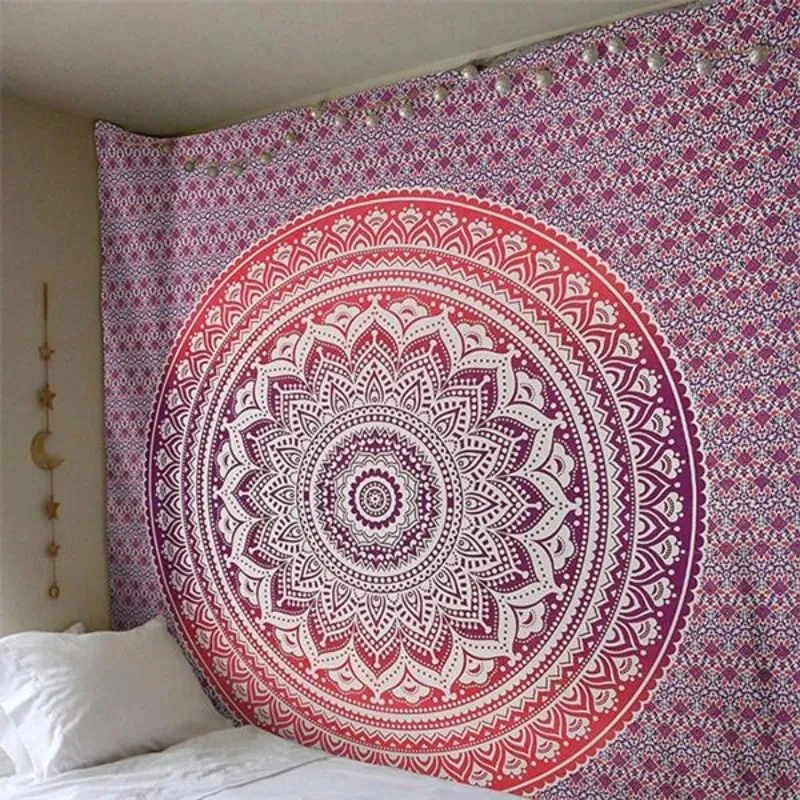 Grote mandala Indiase tapijtwand hangende Boheemse strandmat polyester dunne deken yoga sjaalmat 200x150 cm deken2.voor Indian Beach Mat