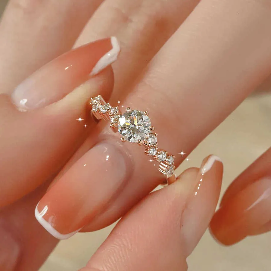 2024 Novo estilo de moda de moda do estilo Instagram imitação de mosang stone diamantes vivos anel feminino 18k anel de casamento de ouro rosa