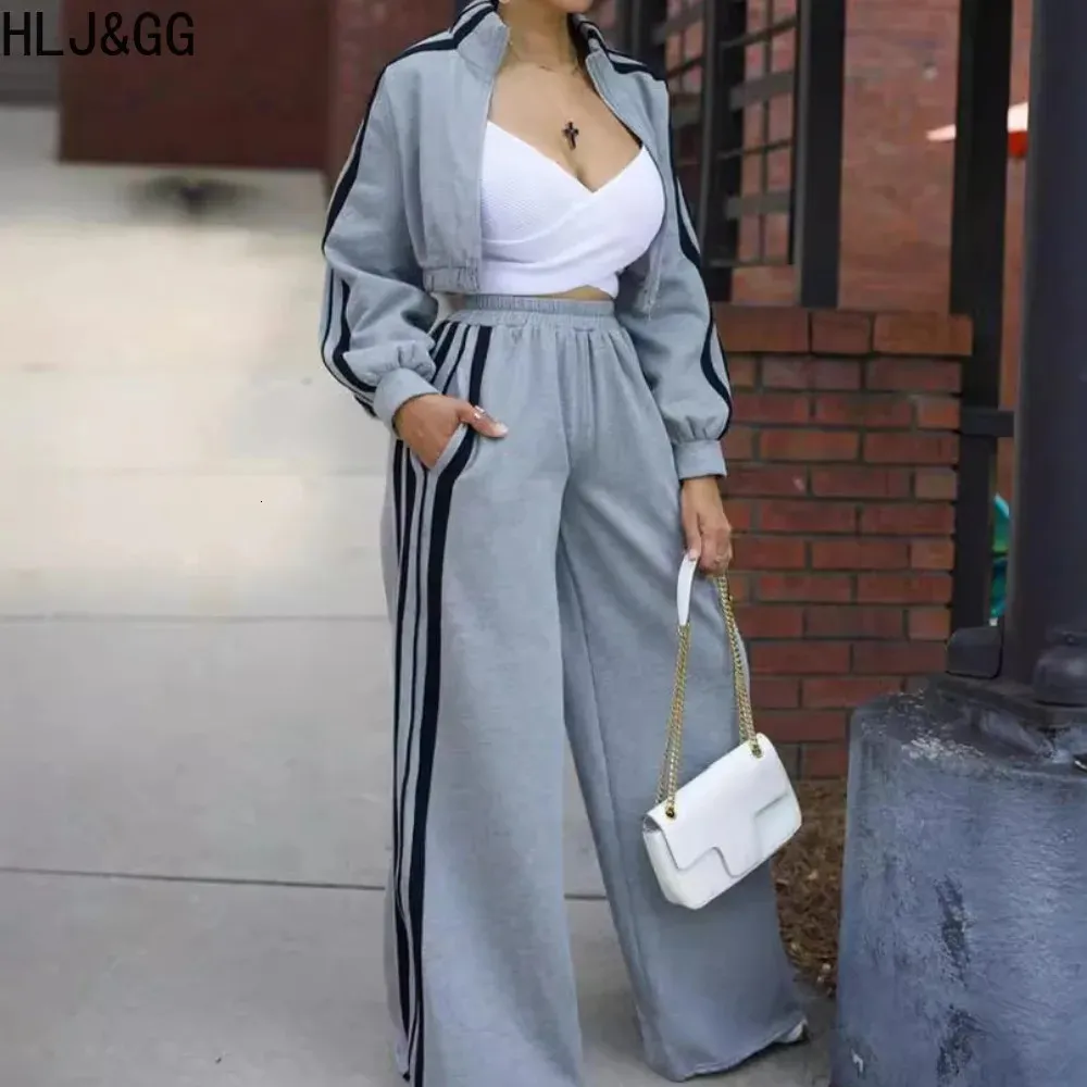 Women's 2-Piece Tracksuit Set - Zip Jacket & Wide Leg Pants With Side Stripes (Casual Sportswear For Lounge, Travel, Workouts)