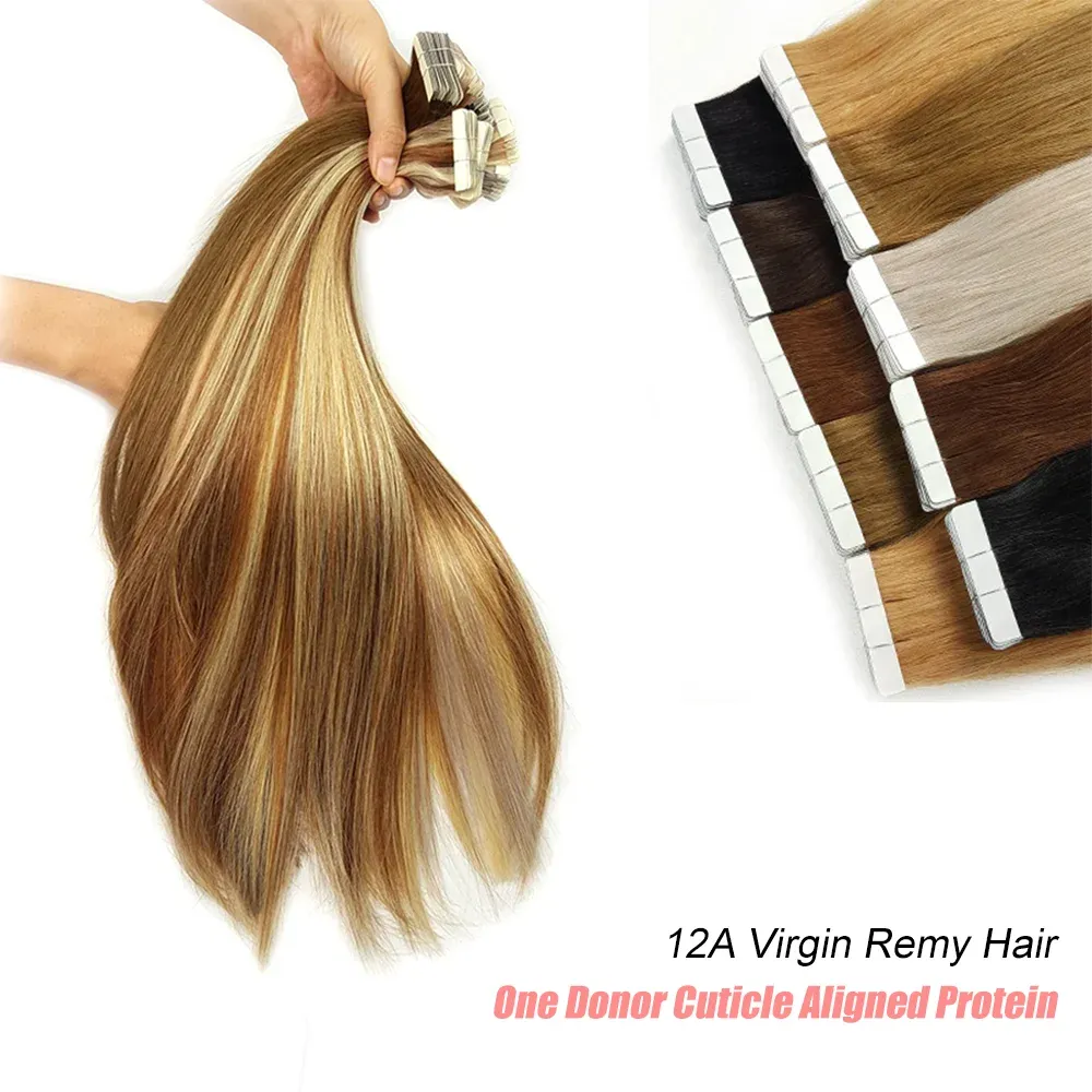 Наращивание ShowCoco Белая лента для наращивания человеческих волос 12A Virgin Remy Hair Высококлассная качественная лента для салонов Ins Китайские плетеные волосы