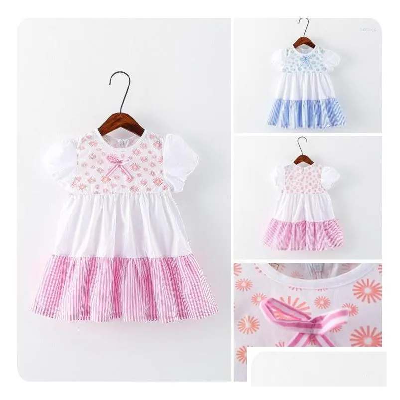 女の子のドレスガール2023スプリング韓国の子供衣服ベビーフラワースプリットジョイントストライプドレス