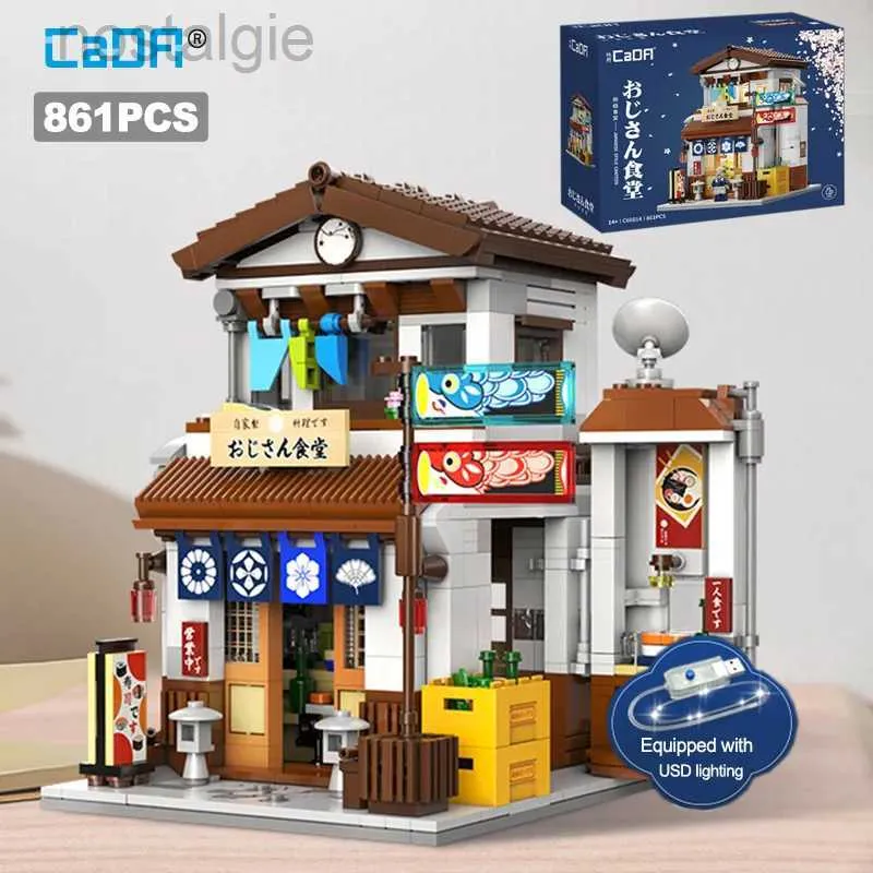 Blocks Cada LED City Japanese Style Canteen House Architecture Building Blocks Late Night Canteen Figures Bricks Toys for Kid Gifts 240401