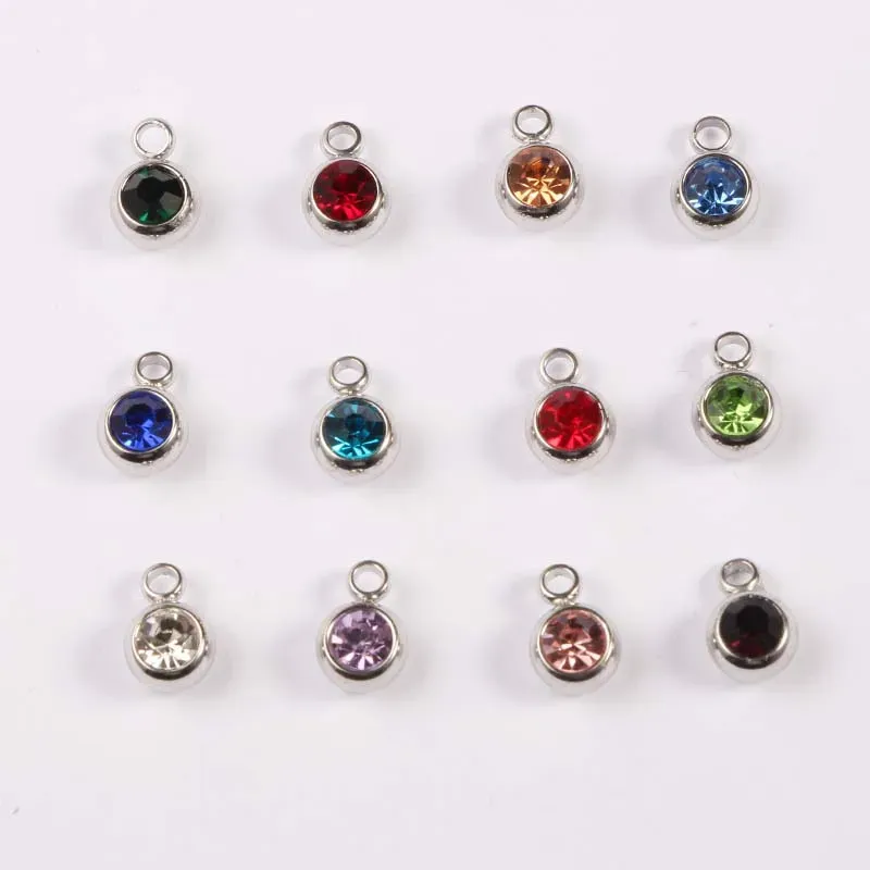 charms Jaymaxi 6mm 12 Birthstone Charms Stainless Steel Round Rhinestones New Arrival DIY Jewelry Making 50Pieces/lot