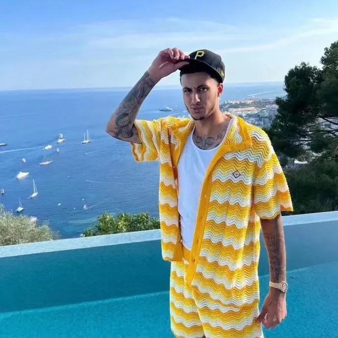 Casa Blanca Knitted Tracksuit Set: Fashionable Shirt & Shorts for