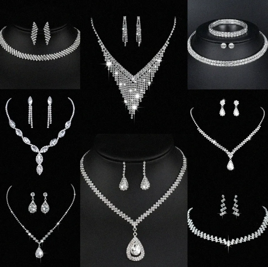 Valuable Lab Diamond Jewelry set Sterling Silver Wedding Necklace Earrings For Women Bridal Engagement Jewelry Gift e3Hr#