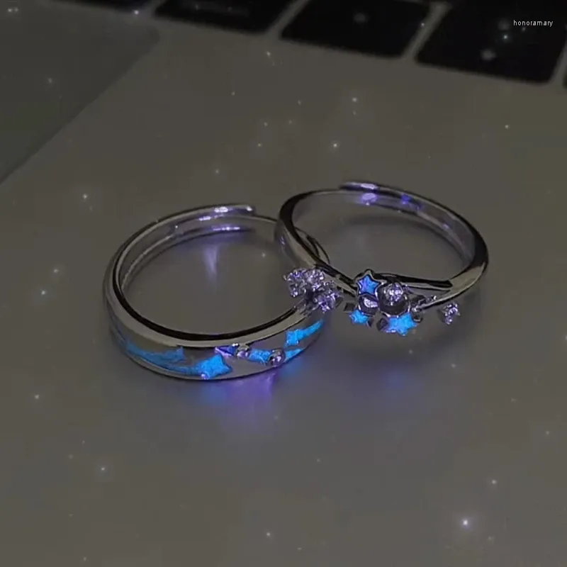 Cluster Rings Fashion Blue Green Luminous Light Star Ring Glow In Dark Fluorescent Women Men Couple Adjustable Finger Jewelry