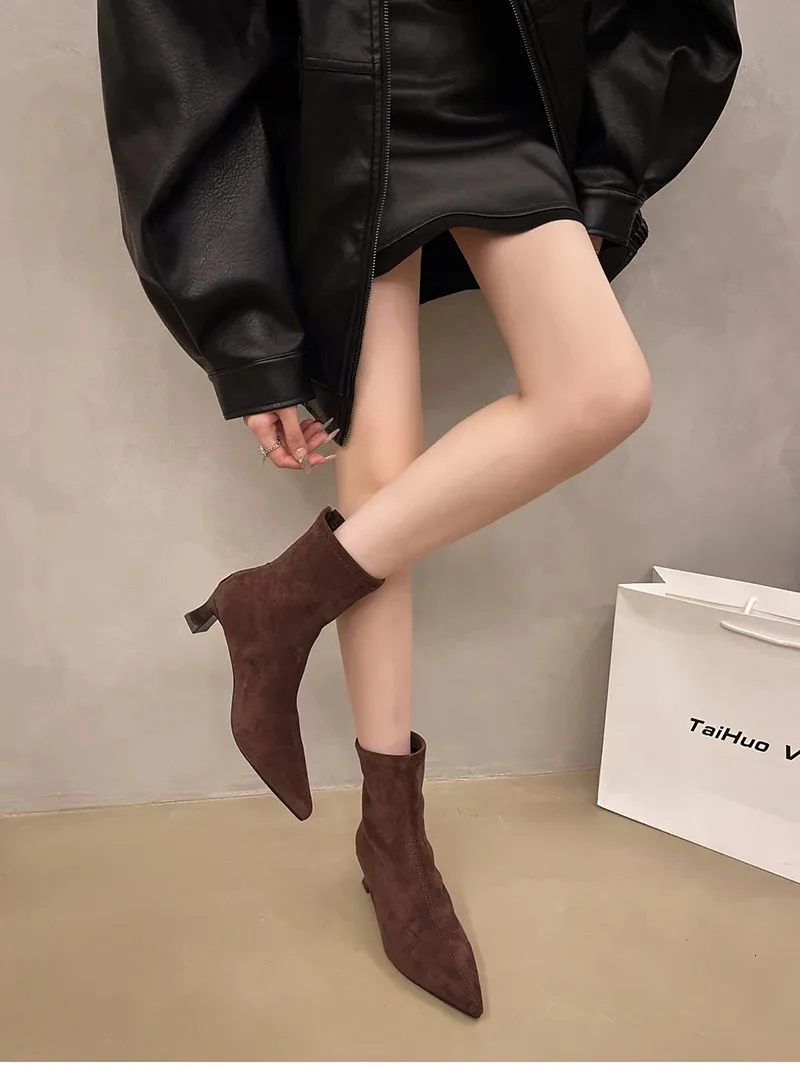 Leopard Print Ankle Boots For Women Fashion Pointed Toe Short Booties_voghion.com