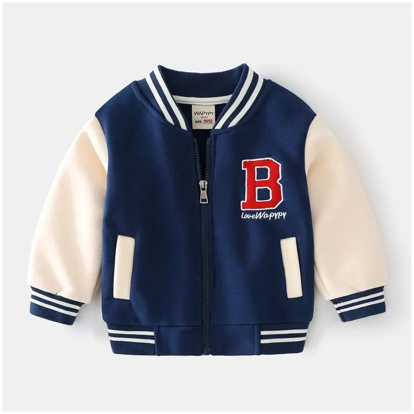 Felpe con cappuccio Felpe Autunno Primavera Abbigliamento per bambini Neonati Casual College Fluffing Style Zipper Maglione Uniforme da baseball Lettera Pri Dhhvj