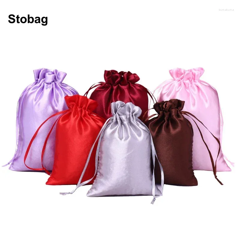 Cadeau cadeau Stobag 5pcs soie petits sacs gueule de bois kit bonbons bijoux paquet cordon de rangement poche pochettes réutilisables fête de mariage