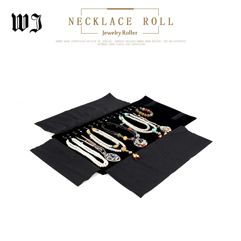 Display Black Jewelry Display Rolls Travel Portable Organizer Multi Funtional Bag Foldable for Earring Ring Chain Necklace Storage Cases