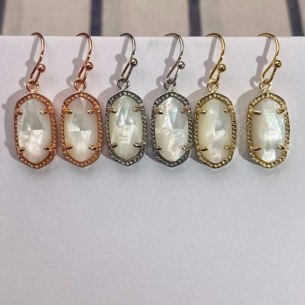 Kendrascott Collier Pendentif Designer Kendras Scotts Ks Simple Géométrie Elliptique Perle Fritillaria Shell Boucles D'oreilles 14k Or Véritable Préservation De La Couleur Galvanoplastie