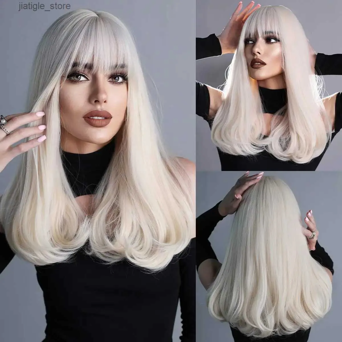 Synthetic Wigs NAMM Women Curly Wigs Synthetic Wig with Bangs Cosplay Daily Party Wig for Women Heat Resistant Hair Platinum Blonde Wigs Girl Y240401