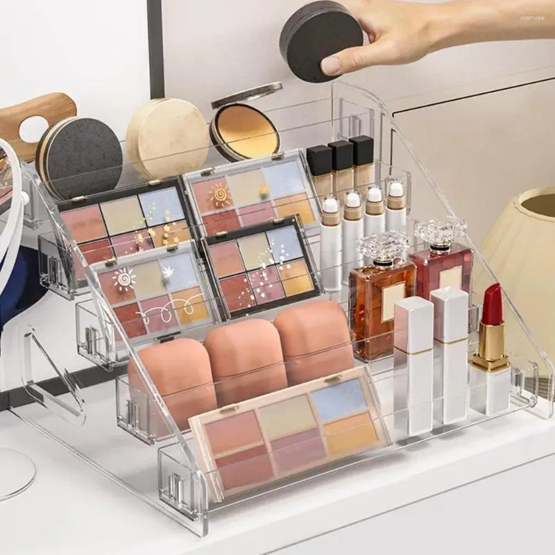 Förvaringslådor Makeup Organizer Box Transparent Desktop Cosmetic Display Holder för läppstift Eyeshadow Skincare Product