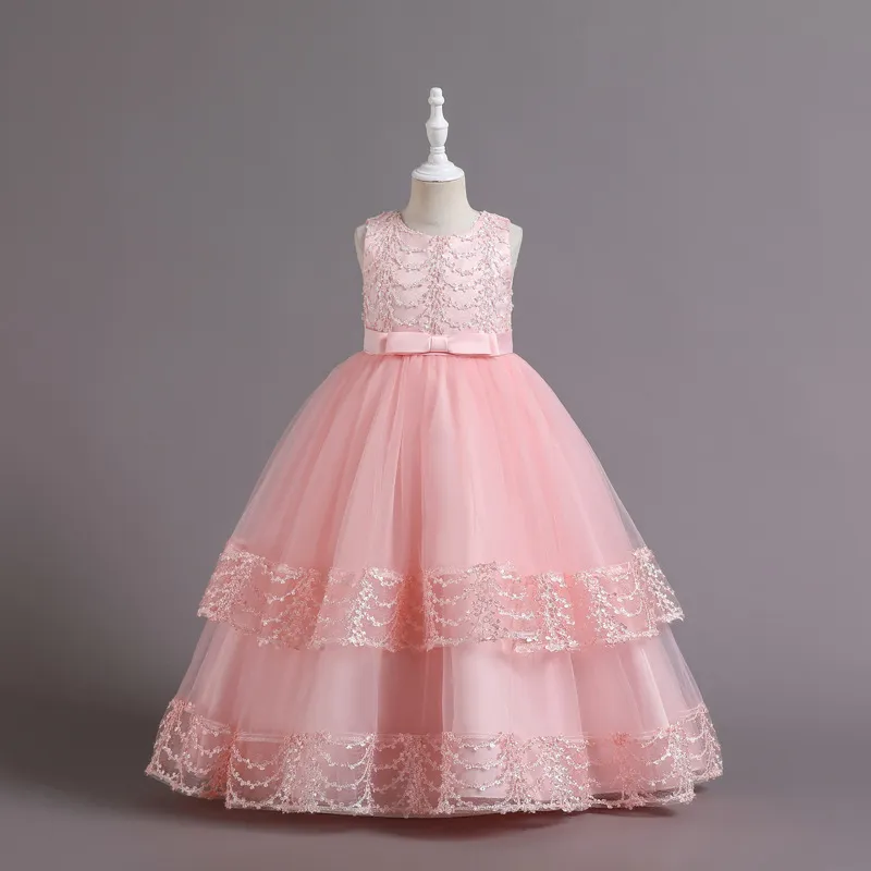 Bellezza Oro Vino Rosa Bianco Gioiello Abiti da compleanno/festa per ragazze Abiti da spettacolo per ragazze Abiti da cerimonia per ragazze Gonne per tutti i giorni Abbigliamento per bambini SZ 2-10 D401114