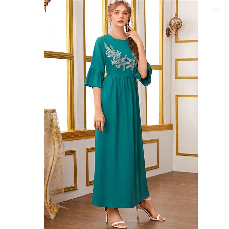 Roupas étnicas Mulheres Elegantes Apliques Maxi Vestido Beads Flor Kaftan Muçulmano Abaya Marocain Caftan Eid Ramadan Jalabiya Dubai Turquia Abayas
